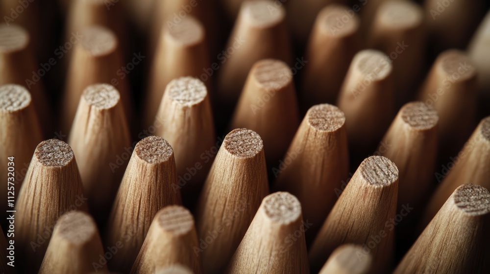 Poster close up view of pointed wooden pegs arranged in a structured pattern showcasing texture and depth i