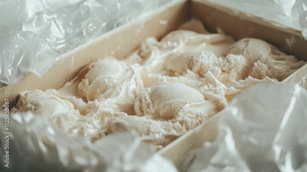 Aufkleber close up of a box of creamy ice cream with a soft texture against a neutral background showcasing in