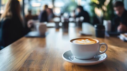 Business professionals networking over coffee during an international conference in a modern setting with a warm atmosphere