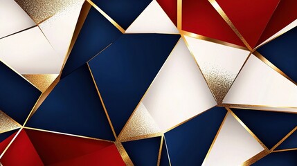 Fototapeta premium Geometric Red, Blue, and White Background with Gold Accents Design