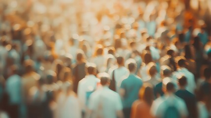 Blurred crowd of diverse business professionals at a bustling trade fair event creating a dynamic networking atmosphere