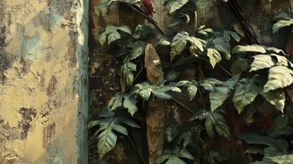 Vertical gardening with climbers integrating natural elements on a textured wall backdrop showcasing lush foliage and greenery