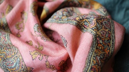 Elegant cashmere silk pashmina shawl with intricate floral patterns draped beautifully in soft folds
