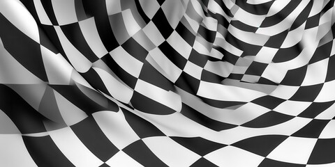 A swirling pattern of black and white checkered squares creating a dynamic visual effect.
