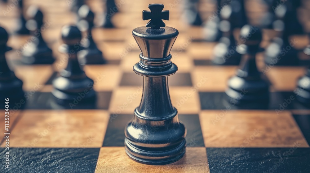 Poster business strategy concept with chess pieces representing planning and decision-making for achieving 
