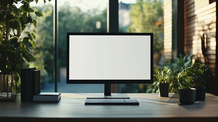 Modern Desktop Computer Setup With Plants Near Window