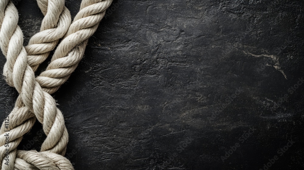 Aufkleber twisted white rope on dark textured surface with copy space for creative design and background use