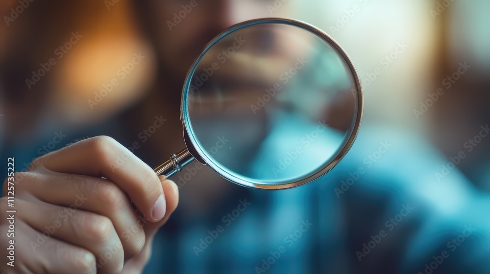 Poster Business analyst examining data with magnifying glass illustrating KPI dashboard and performance metrics for strategic analysis