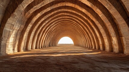 Abandoned grain barn interior in West Negev Israel showcasing unique architectural arches and natural light illuminating the space