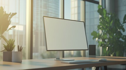 Fototapeta premium Modern Desk Setup With Blank Computer Screen