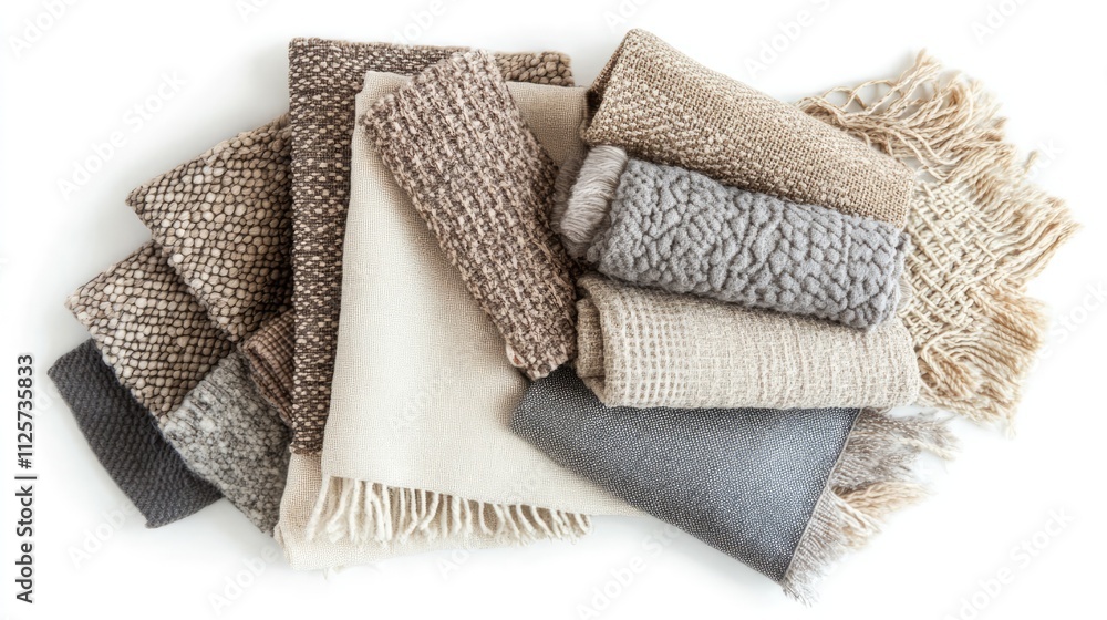 Poster textiles and upholstery color samples arranged neatly showcasing various neutral tones and textures 