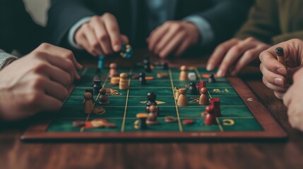 Fototapeta premium Engaging board game night among friends at home fun strategies and cozy indoor adventures