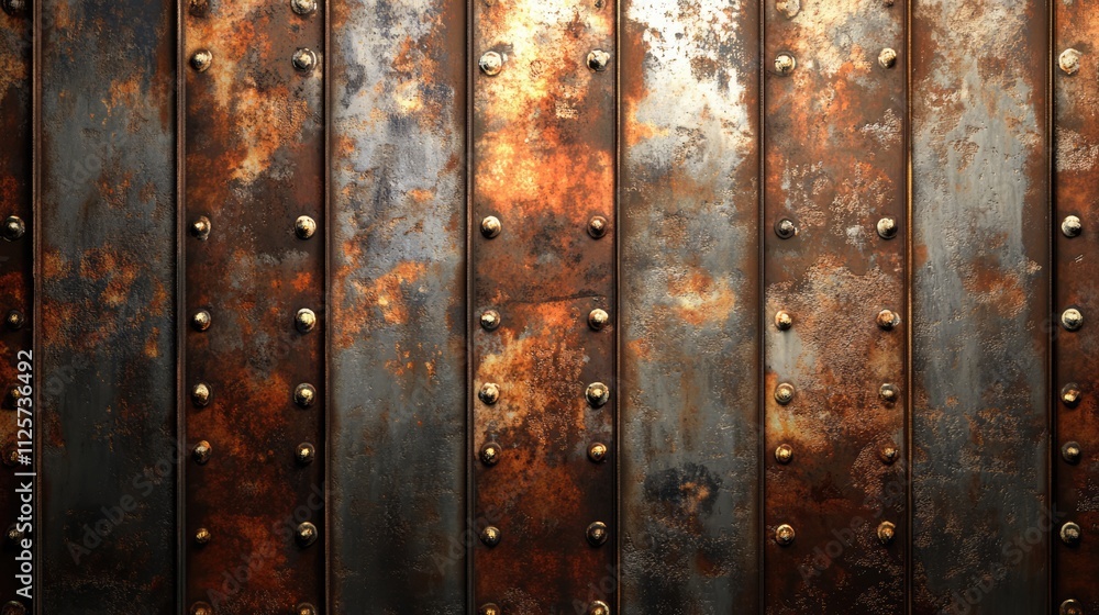 Poster rusty metal panels with rivets creating an industrial backdrop highlighting welding textures and agi