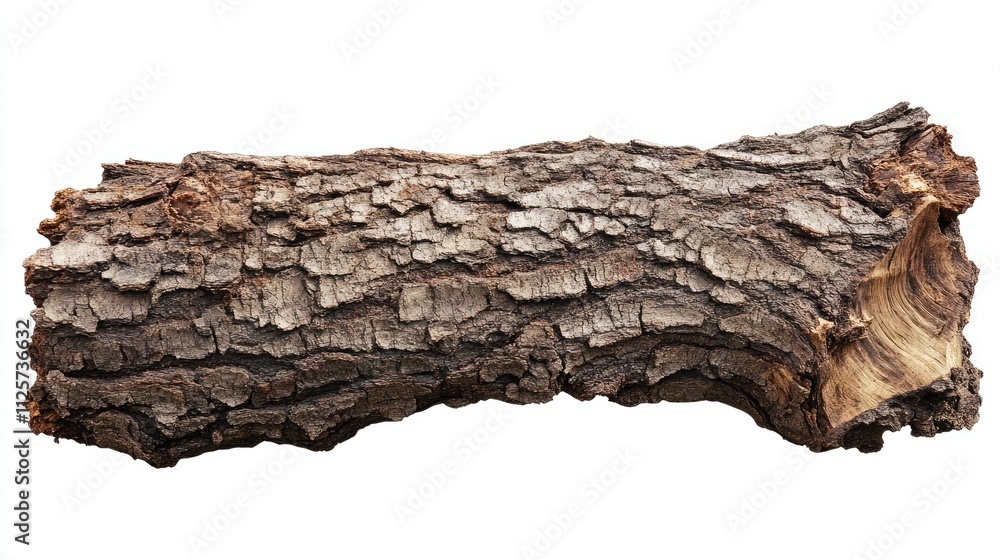 Poster brown textured tree bark log isolated on white background suitable for natural design and rustic dec