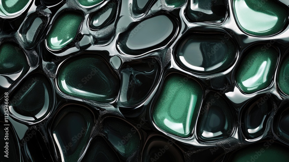 Aufkleber abstract smooth black and green ceramic texture with glossy pebble shapes creating a modern artistic