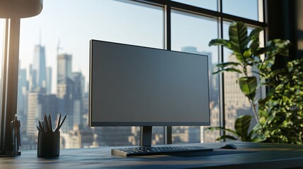 Fototapeta premium Modern Office Workspace with Blank Computer Screen