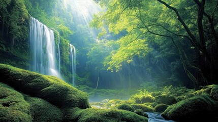 Enchanted Waterfall in Lush Forest: A Serene Escape