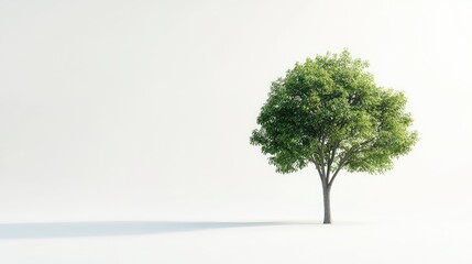 Lone green tree standing against a minimalistic white backdrop illustrating solitude and nature's beauty