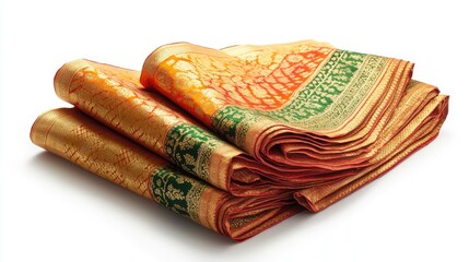 Elegant Traditional Handmade Saree for Women with Intricate Patterns Isolated on White Background