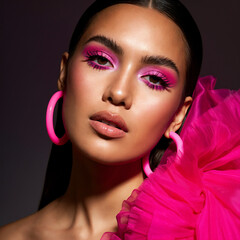 Latina model wearing hot pink eyeshadow and fashions