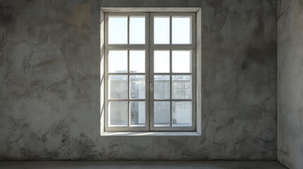 Interior window with light pouring in through a concrete wall showcasing masonry and plastering works in a minimalist loft setting.