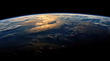 Planet Earth Viewed from Space with Digital Enhancements Capturing Serene Clouds and Ocean Reflections Against a Dark Background