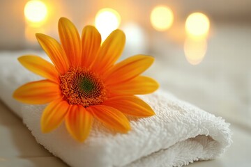 Orange Flower on White Towel, Spa Relaxation