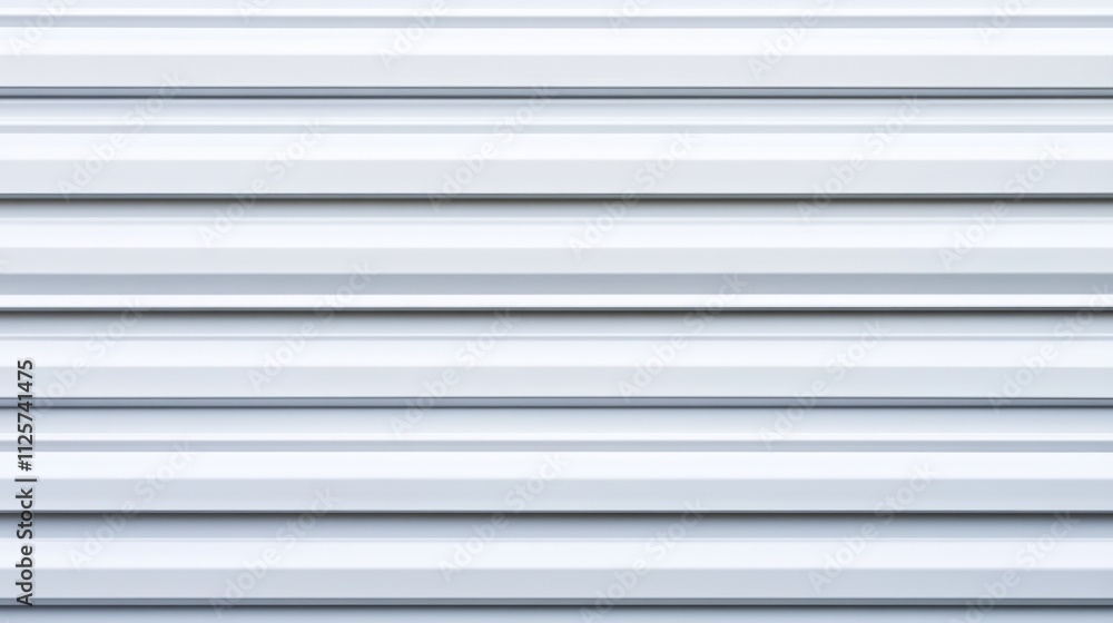 Poster smooth white corrugated metal sheet surface with parallel lines and subtle textures, ideal for indus