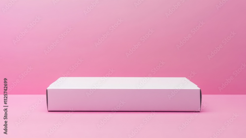 Poster minimalist white box on a soft pink backdrop emphasizing simplicity and elegance with an unbranded a