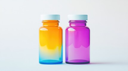 Vibrant vitamin bottles in gradient colors on a clean white background showcasing health and wellness products for promotional use