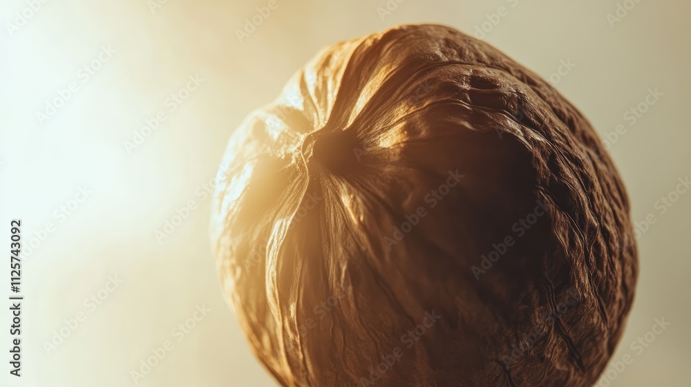 Aufkleber close up of a walnut illuminated by bright light on a white background highlighting its texture and 