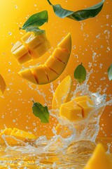 fresh ripe mango fruit background for delicious juice of garden plant ai generated