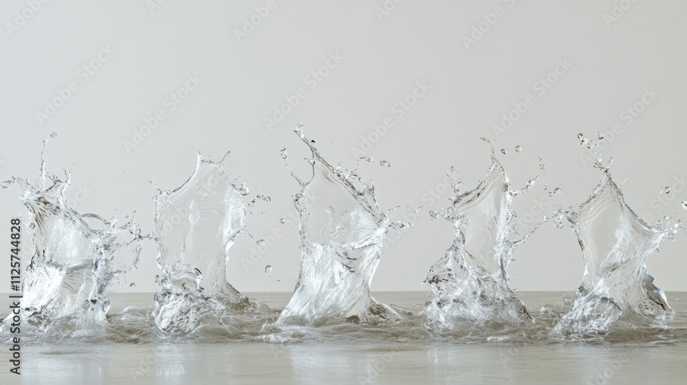 Poster water splash sequence captured on a white background showcasing dynamic motion and clarity of drople