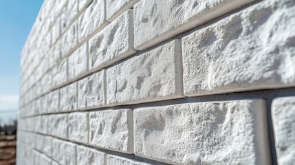 White gas silicate block wall masonry featuring a textured surface for new country house construction showcasing modern architectural design.