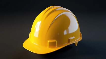 Fototapeta premium Yellow hard hat designed for construction safety with a glossy finish highlighting its protective features and durability.