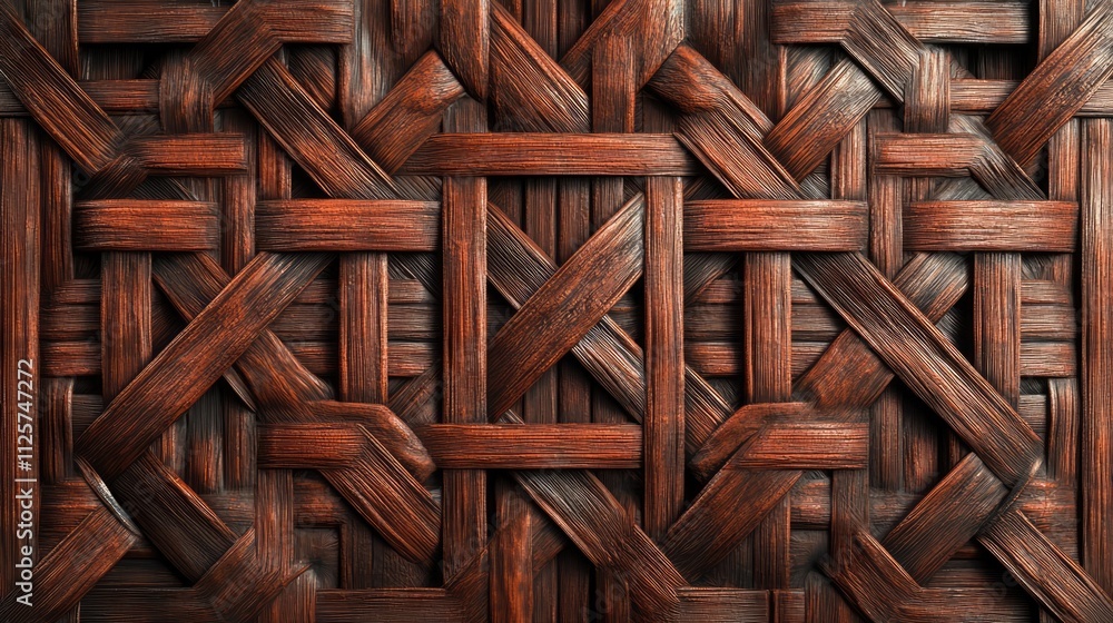Poster intricate brown wickerwork texture with a geometric pattern, displaying natural fibers interwoven ti