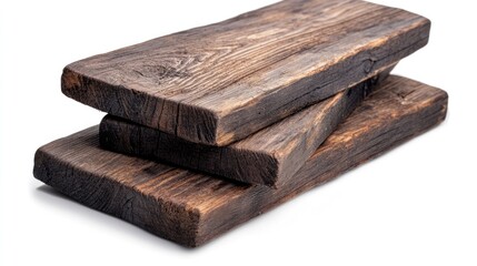 Fototapeta premium Rustic wooden boards stacked on a white background showcasing natural textures perfect for design and construction concepts