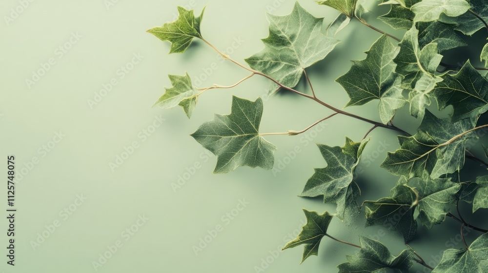 Poster fresh green ivy leaves on a soft light green background creating a serene and natural ambiance for d