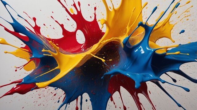 Vibrant Burst of Colourful Paint Splashes in Motion.