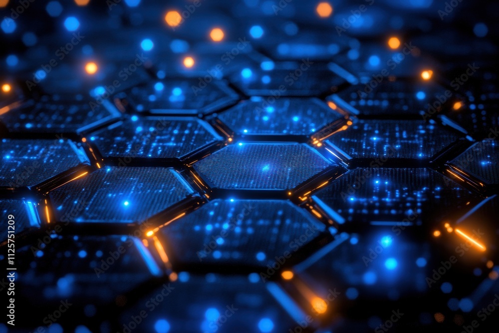 Poster abstract hexagon network with glowing lights