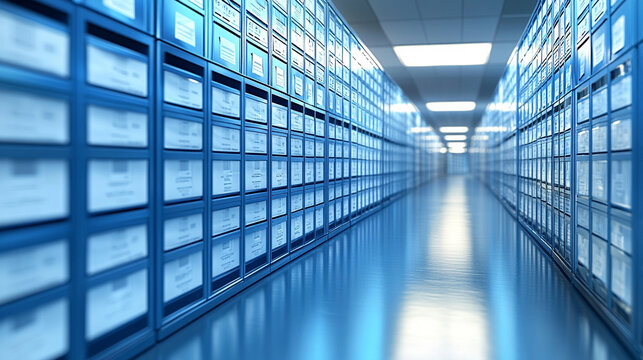 research database interface in white, gold, blue, and silver tones. The design conveys innovation, data integrity, and futuristic technology for groundbreaking analysis