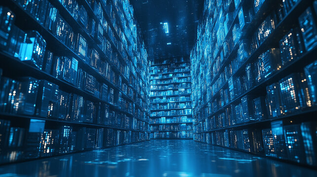 research database interface in white, gold, blue, and silver tones. The design conveys innovation, data integrity, and futuristic technology for groundbreaking analysis