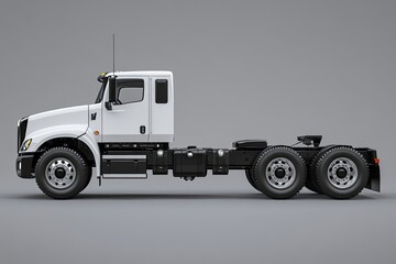 White Class 8 Cab and Chassis Tractor Truck Side Profile View