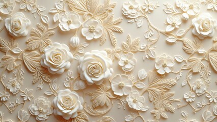 Elegant Cream Lace Pattern, Intricate Floral Textile Design