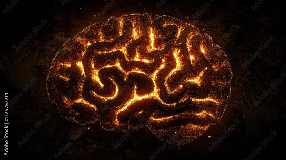 Aufkleber A creatively designed brain appears as a labyrinth with glowing pathways, symbolizing complex thought processes and creativity. Generative AI
