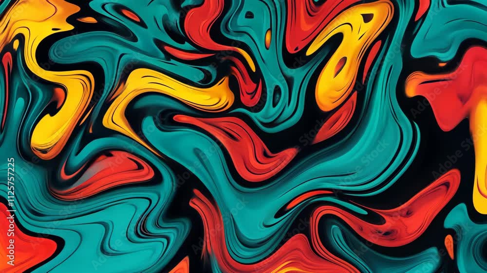 Poster colorful abstract swirling patterns create a vibrant visual experience with bold hues and dynamic mo