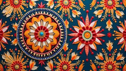 Intricate Woven Tapestry, Vibrant Floral Mandala Design