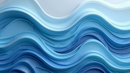 Fototapeta premium Abstract Blue Plastic Waves, Smooth, Textured 3D Render