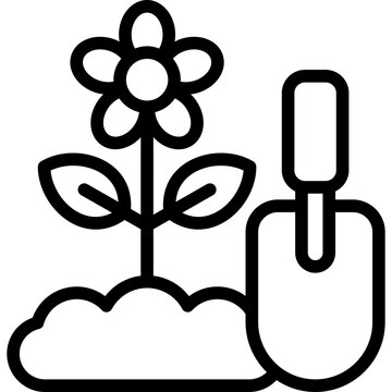 black flower and shovel gardening clip art preview