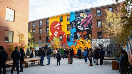 Naklejka premium Urban mural art exhibition courtyard.